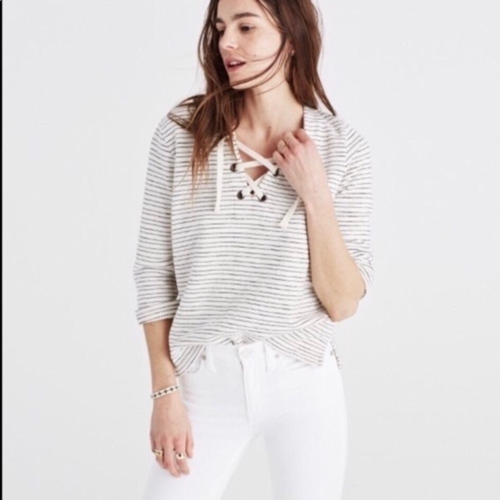Madewell Boxy Fit Lace Front Sweatshirt